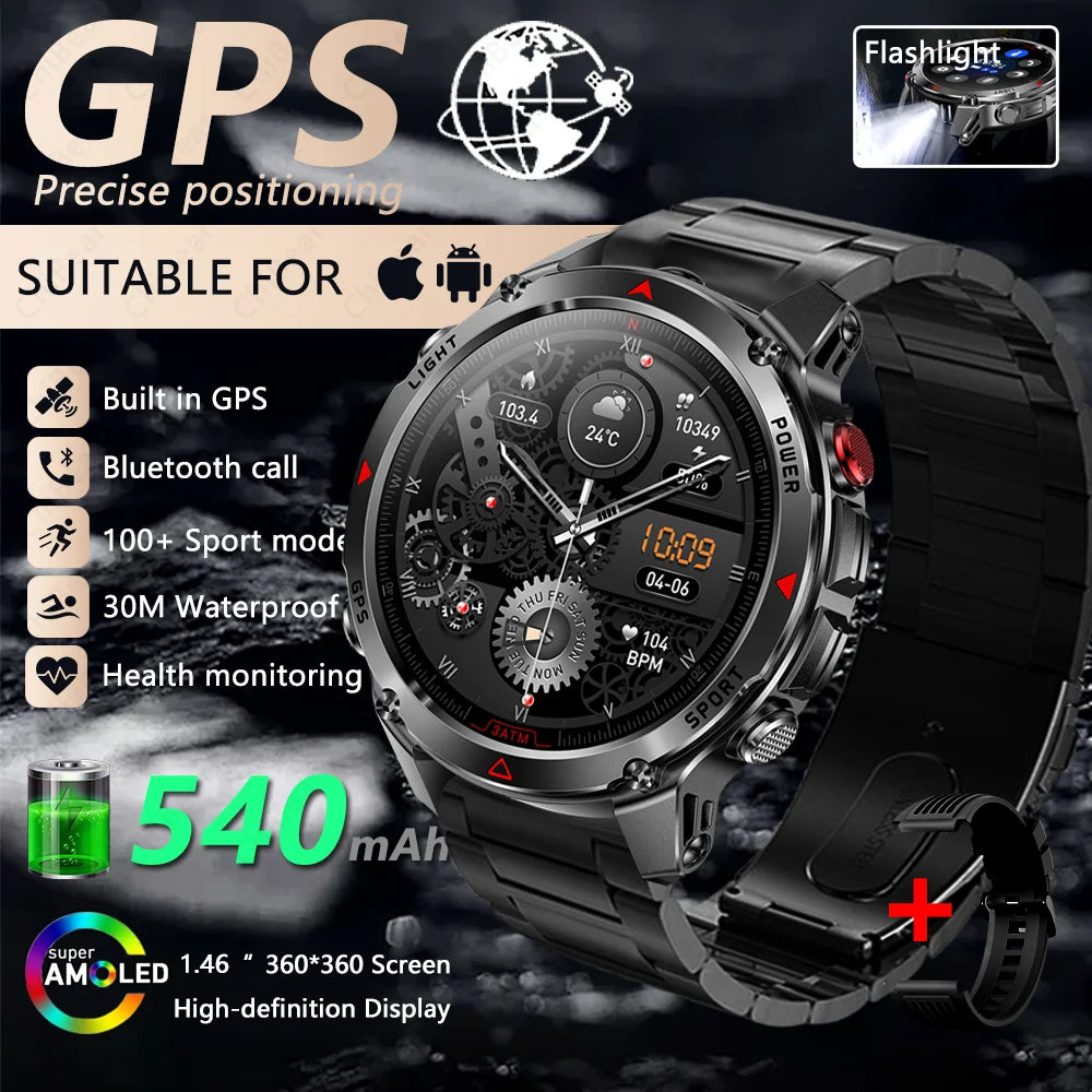 Outdoor Military Smart Watch Men Built-in GPS 1.46" AMOLED Compass