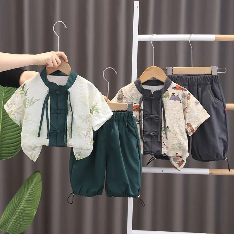 Summer Children Kids Girls Boys Clothes Infant Printe National Style Shirt Shorts 2pcs/Set Baby Toddler Costume 1 2 3 4 5 Ages