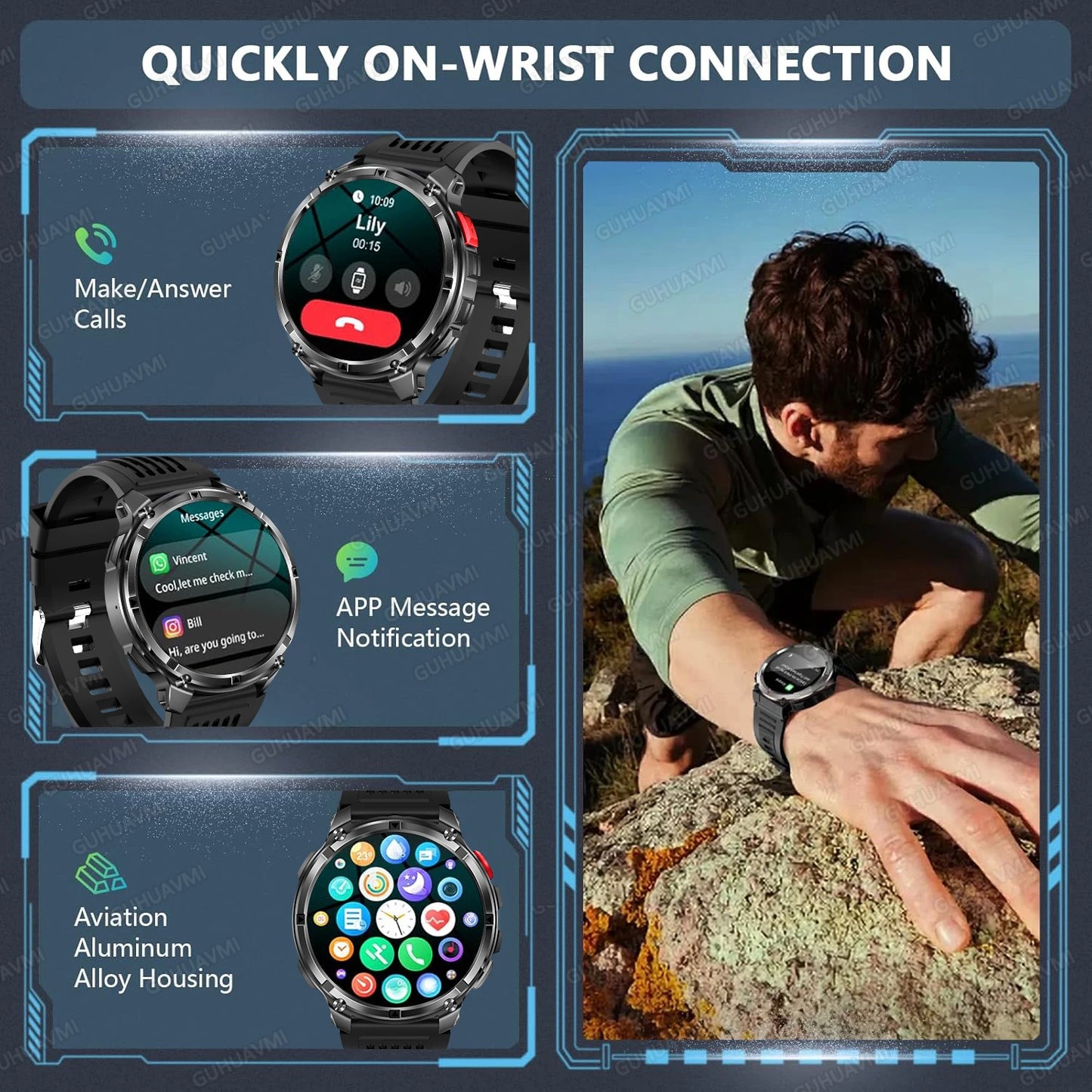 2026 New T-Rex3 Pro GPS Tracker Smartwatch Men 120-Day Standby 1100mAh Clock Rugged Outdoor Sport 10ATM Waterproof Call Watches
