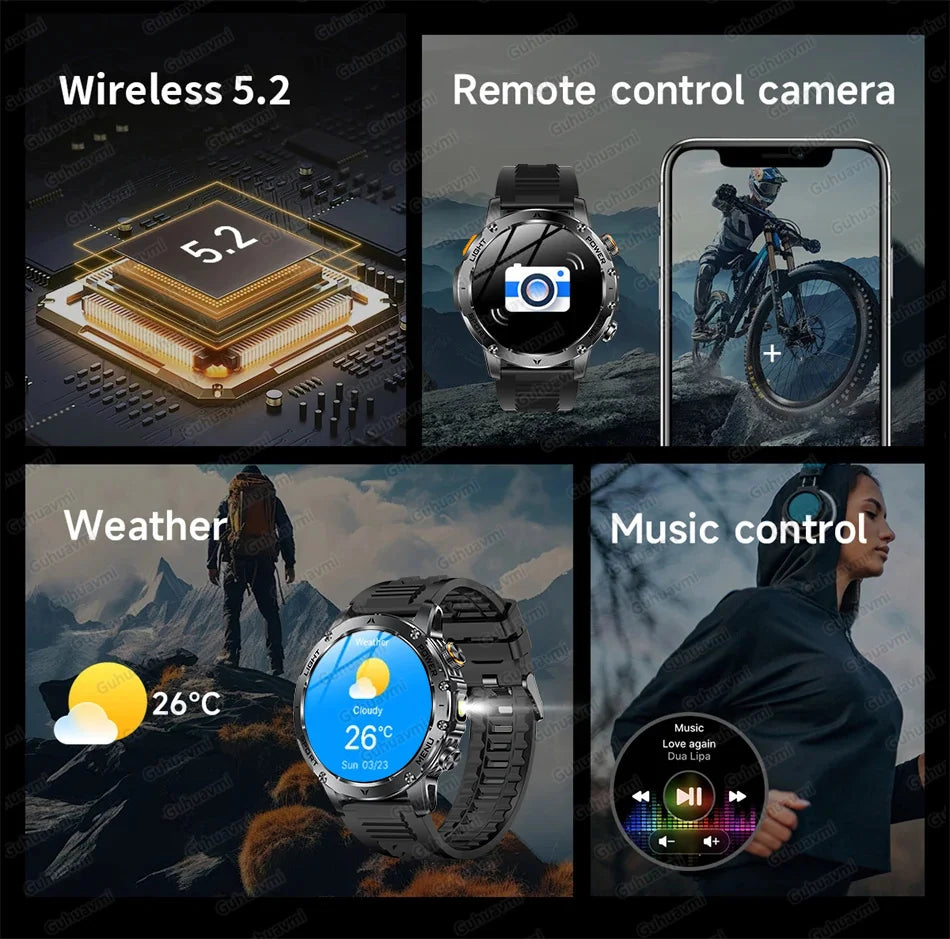 New Men Military Outdoor 1000mAh Battery Smart Watch GPS NFC Watches 3ATM Waterproof Swim 1.7-inch HD Bluetooth Call Smartwatch