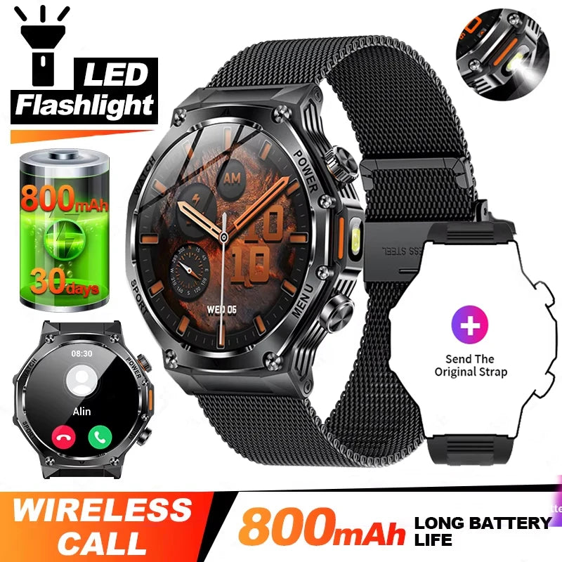 Rugged Outdoor Sports AK82 Smartwatch 1.85" HD Touchscreen 800mAh Long Battery Life Fitness Tracker Calorie Distance Smart Watch