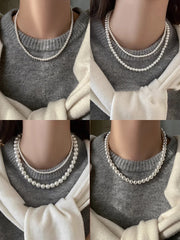 Girl’s Imitation White Pearl Magnetic Round Buckle Beads Chain Necklace