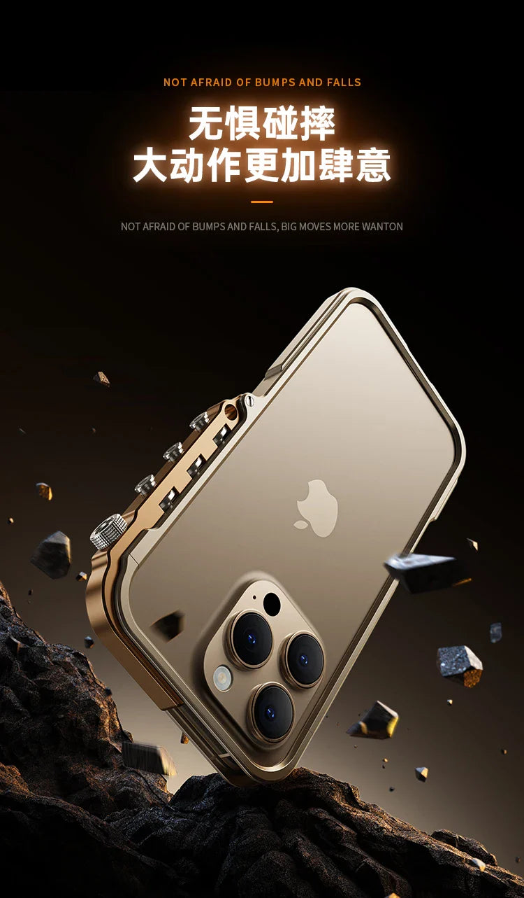 Armored Metal Frame Phone Case for iPhone 16 15 17 Pro Max Plus 17promax Anti Drop and Aluminum Alloy Frame Phone Case