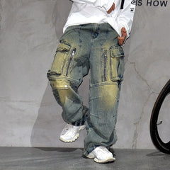 Denim Cargo Pants Mens Clothing Multi-Pocket Baggy Jeans Streetwear Hip Hop