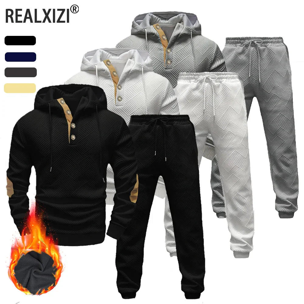 Men's Sportswear Solid Color Joggers Hoodie Sweatshirts and Long Pants 2 Piece Set Fashionable Casual Sports Set Men's Tracksuit