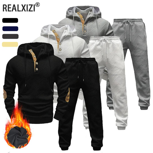 Men's Sportswear Solid Color Joggers Hoodie Sweatshirts and Long Pants 2 Piece Set Fashionable Casual Sports Set Men's Tracksuit