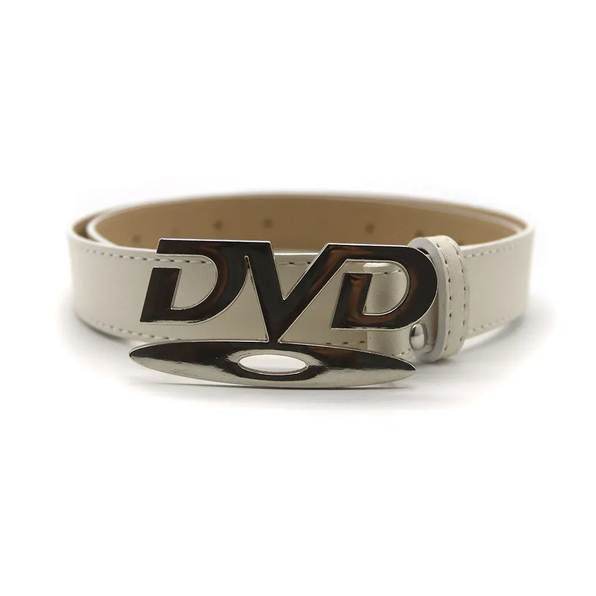 Unisex Nostalgic Design DVD Buckle Belt Men Women Decoration Paired with Jeans Belt Versatile White Black Design Sense Belt