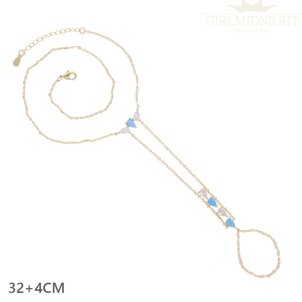 2025 New Micro Pave Clear CZ Tassel Hand Chain Bracelet Gold Color With Round CZ Station Double Chain Fashion Women Jewelry