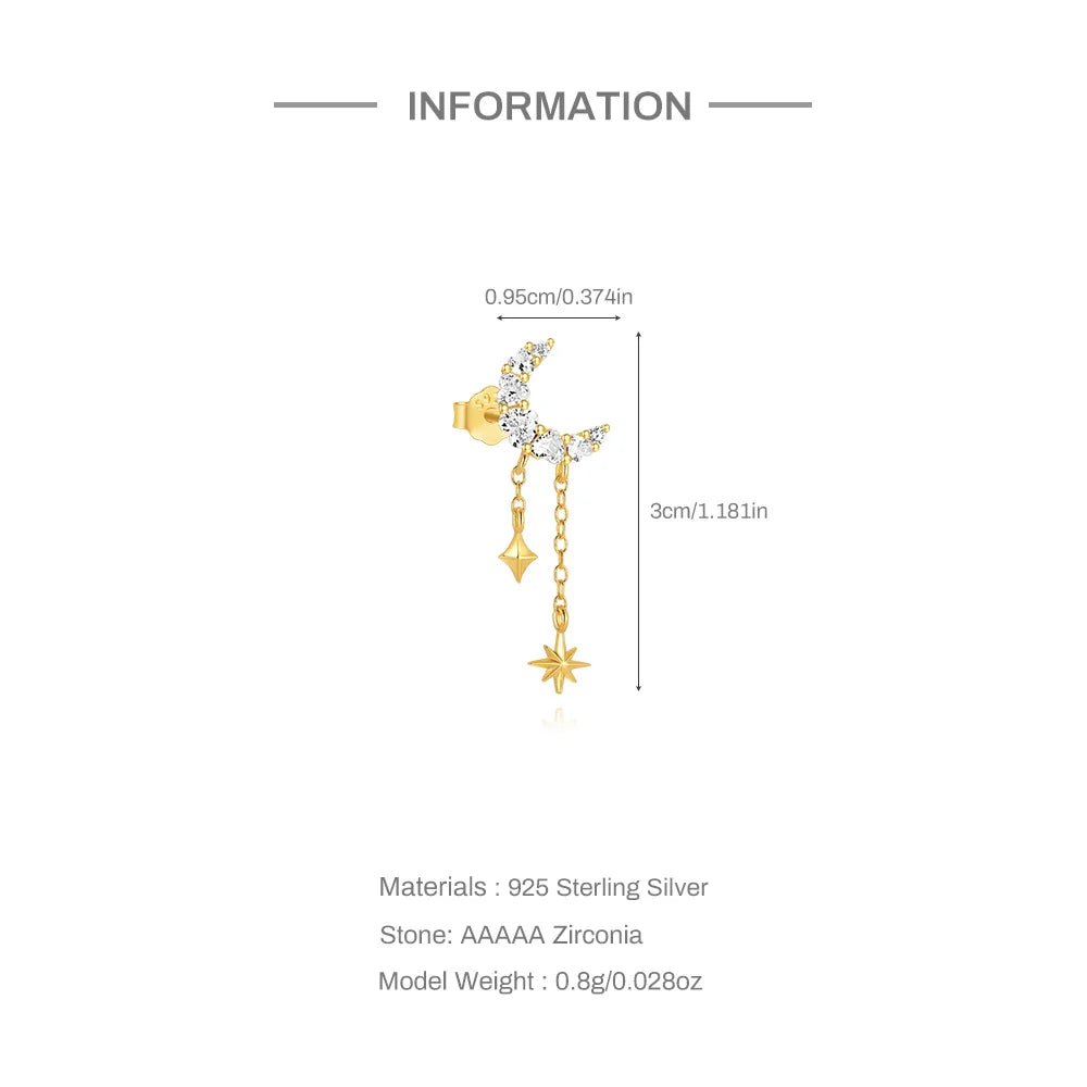 CANNER 1PC 925 Sterling Silver Horse Eye Chain Tassel Zircon Drop Earrings For Women Ins Minimalism Geometric Earrings Gift