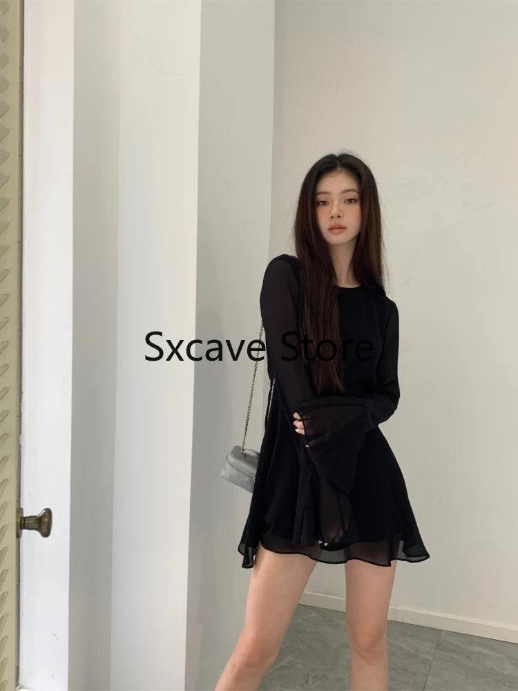 Evening Dresses: Bodycon Black Y2k Mini Dress Women Elegant Slim Even Party Dress