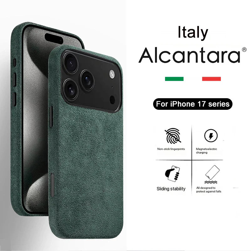 Real Italy Alcantara Magsafe Case for iPhone 17 Pro Max Air Premium Magnetic Cover Leather Cases for iPhone 16 17 Pro Max