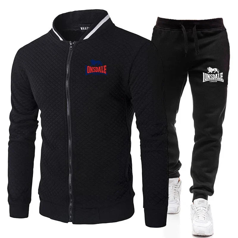 LONSDALE Spring and Autumn Men's Fashion Street Stand up Collar Set Jacket, Outdoor Casual Pocket Zipper Men's Baseball Set