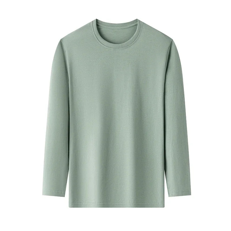 Men's Solid Color round Neck Long Sleeve T-Shirt Cotton Summer Comfortable Breathable Casual Top in Various Colors