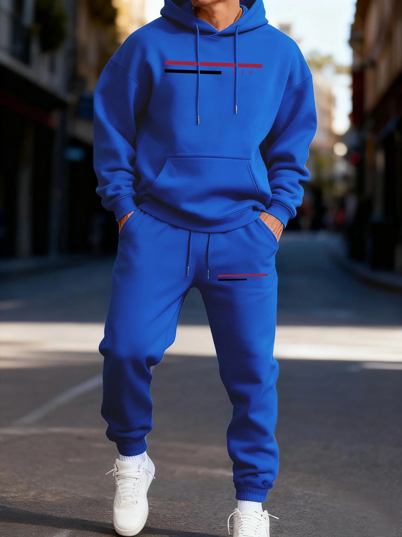 Usa Simple Line Printed Man'S Hoodie Set Fashion Pocket Two Pices Sets Fleece Autumn Clothing Casual Winter Sporty Streetwear