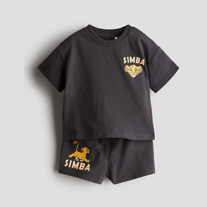 Simba Pattern Boys Clothes Tracksuits 2025 Summer Clothing Cartoon T-shirt Casual Outfits Children Short Sleeve Tees + Shorts