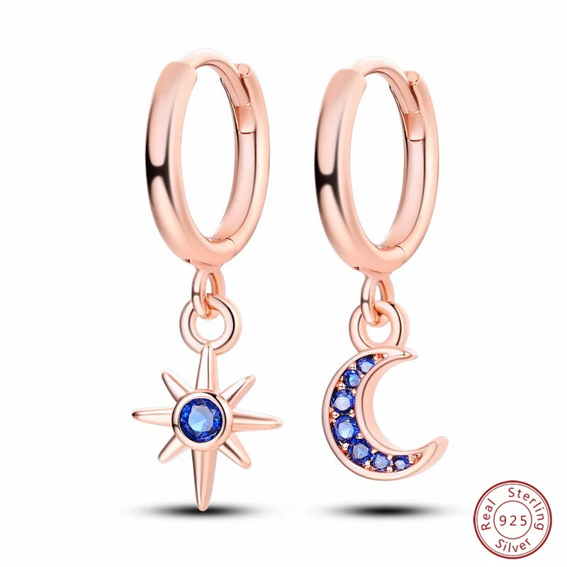 New in 925 Silver Romantic Feather Moon Stars Dream Catcher Earrings For Women Trending Fashion Jewelry Creative Birthday Gifts