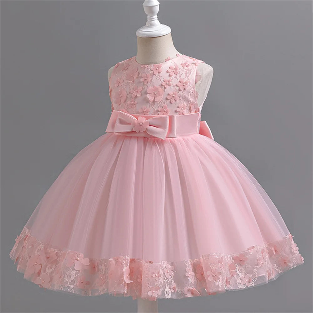 Girl's Dress 2024 New Girl's Butterfly Bow Princess Dress Fashion Sleeveless Mesh Dress Banquet Performance Evening Dresses