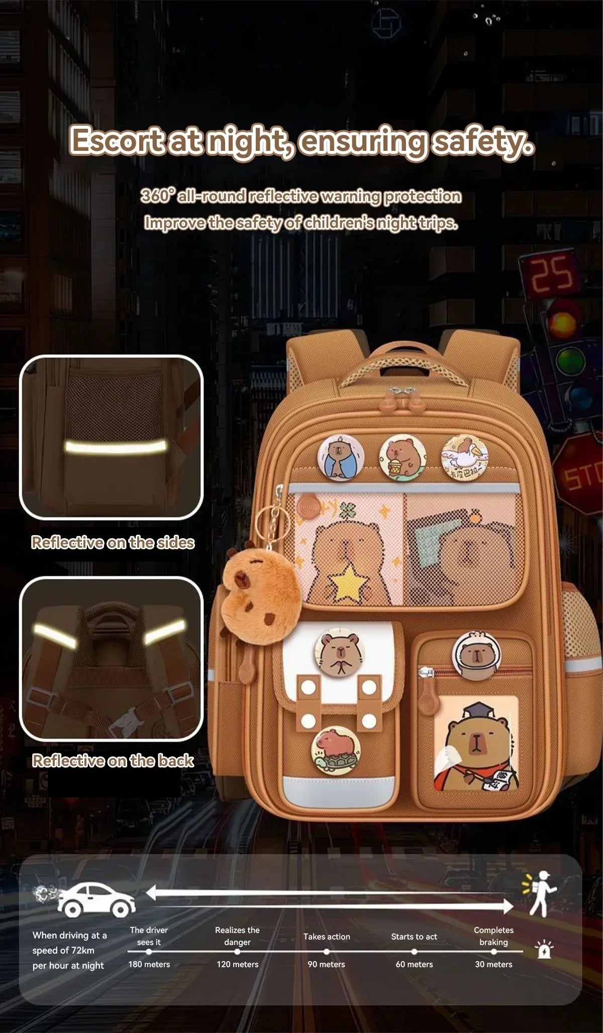 Capybara School Bag Waterproof Backpack Large Capacity Alleviate Burden Protecting Spine Widen Straps Backpack for Students Gift