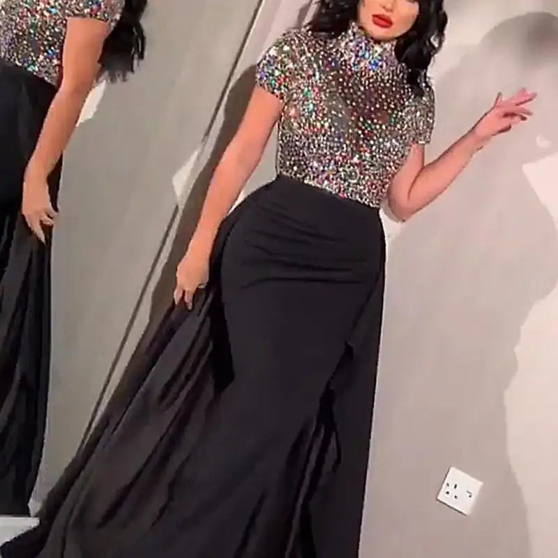 Evening Dresses Mermaid Floor-Length Short Sleeved of Cocktail Party Dress Women