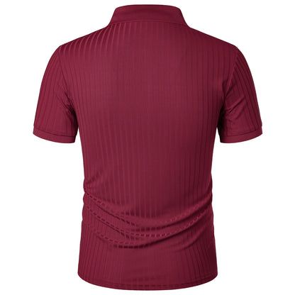 Men's running sports fitness wear summer high stretch vertical short-sleeved POLO shirt slim knit base shirt