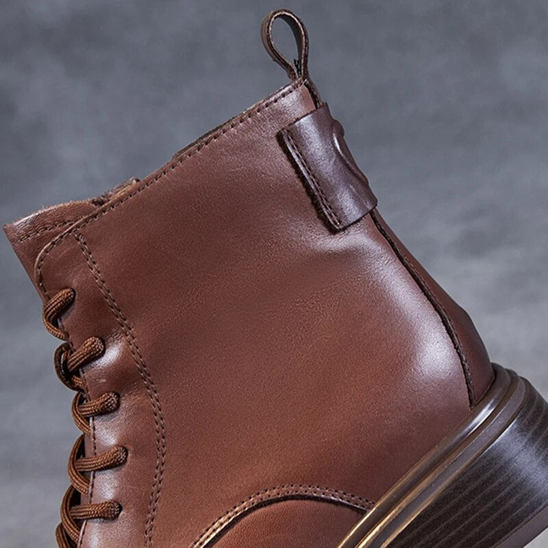 Autumn Winter Women Genuine Leather Boots Plus Velvets