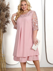 Plus Size Dress Elegant Embroidery Chiffon Prom Formal Party Dresses for Chubby Women