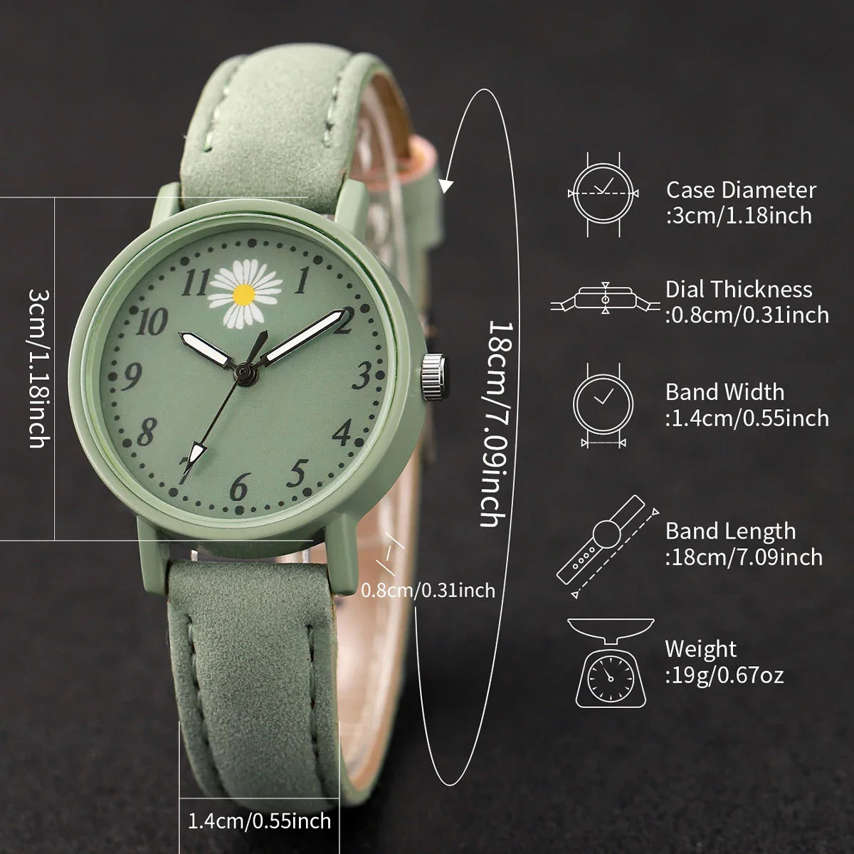 2PCS/Set Fashion Flower Women's Watch Casual Arabic Dial Leather Band Quartz Watches Bracelet Set