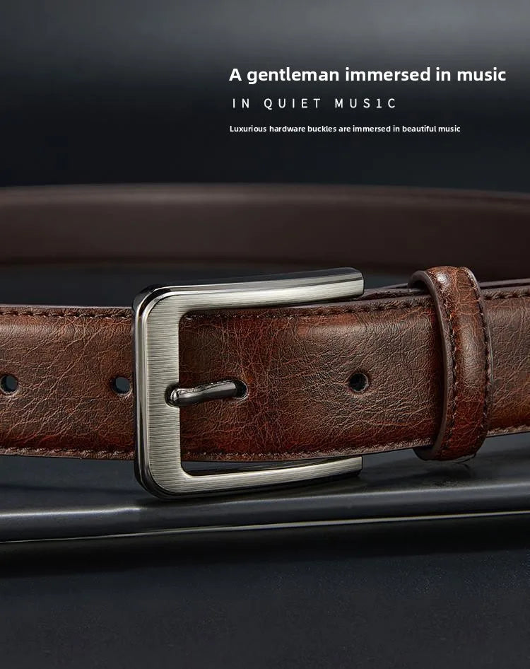 Men's Belt Boys Genuine Leather Belt Pin Buckle Belt Brown Middle-aged Youth Casual Trendy Men's Belt，Ideal for gifting