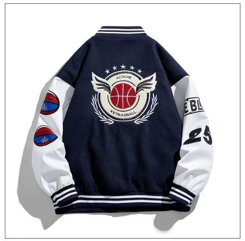 VIntage Varsity Jackets Men Spring Baseball Aviator Jackets Embroidery Spliced