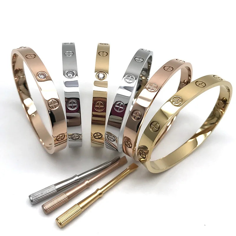 Stainless Steel Couple Bracelet for Women Men Love Cross Zircon Cartierred Bangle Valentine's Day Gift Anniversary Jewelry