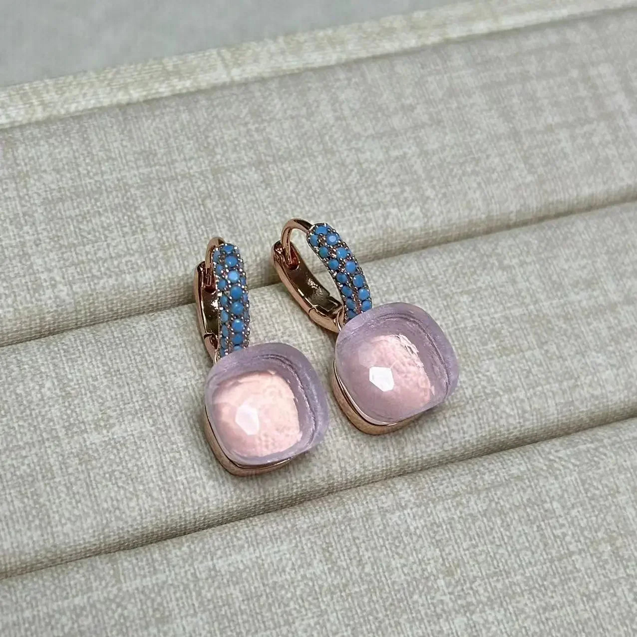 10.6mm Nudo Earrings Inlay Turquoise Zircon For Women Blue Topaz Drop Candy Square Crystal Earring Fashion Jewelry Gift
