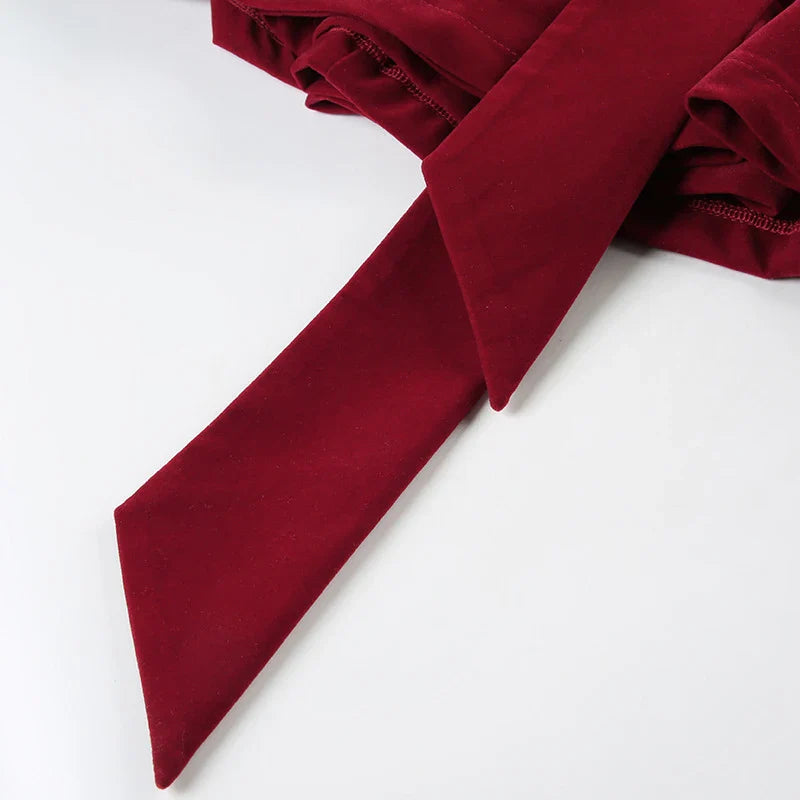 BKLD Fashion Red Bowknot Mini Dress Straps Square Collar Sleeveless Backless Vintage Cute Ladies Slim Party Short A-line Dresses