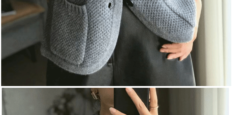 Autumn Winter Thickened 100% Cashmere Wool Cardigan Women Stand Neck