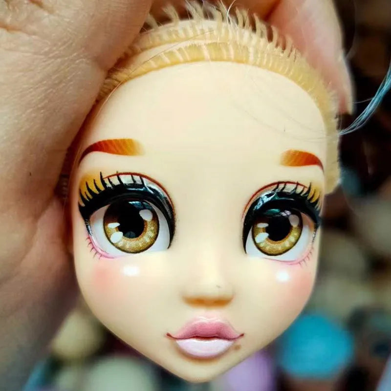 Quality Doll Heads Sparkly Alive Glasses Eyes No Hair Doll Parts White Purple Gold Hair Blue Black Skin Doll Accessories