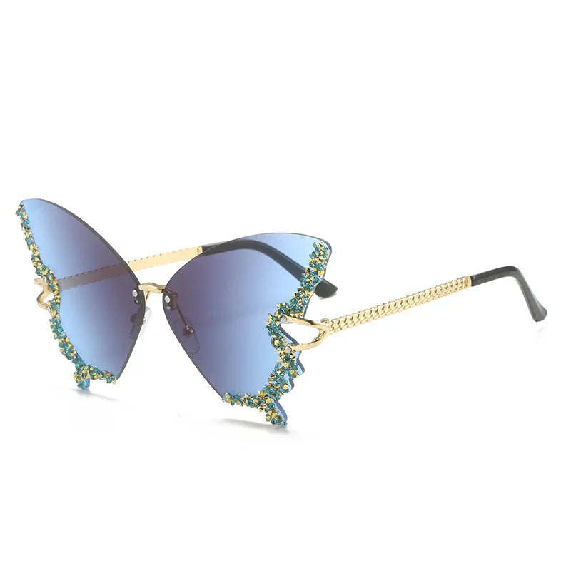Luxury Party Sunglasses Women Butterfly Diamond Rhinestones Personality Flash Shades Tint Color Travel Blogger Glasses