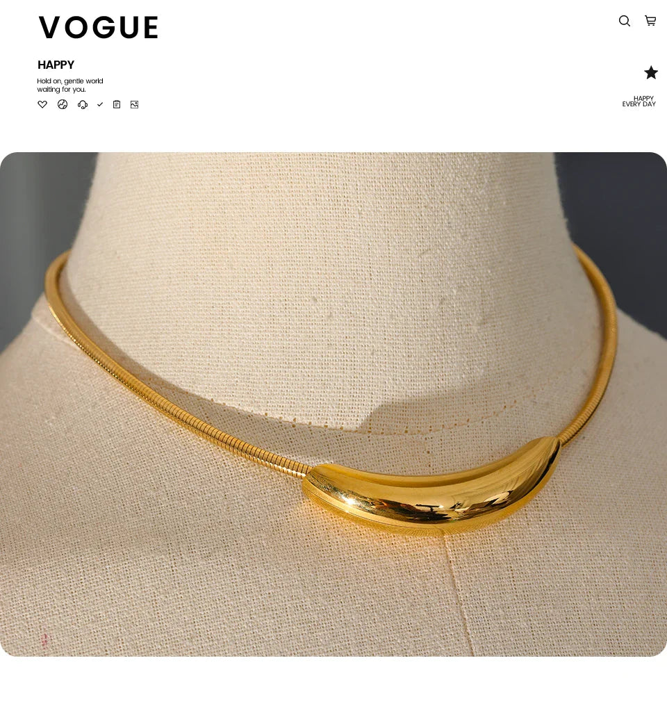 Yhpup Waterproof Stainless Steel Popular Choker Light Necklace Women Statement Metal 18K Gold Plated Trendy Fashion Jewelry