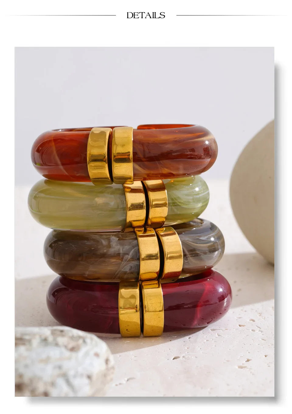 Yhpup 66mm Green Pink Brown Purple Acrylic Thick Bracelet Bangle for Women Stainless Steel Arrivals 2025 Wrist Jewelry Gift