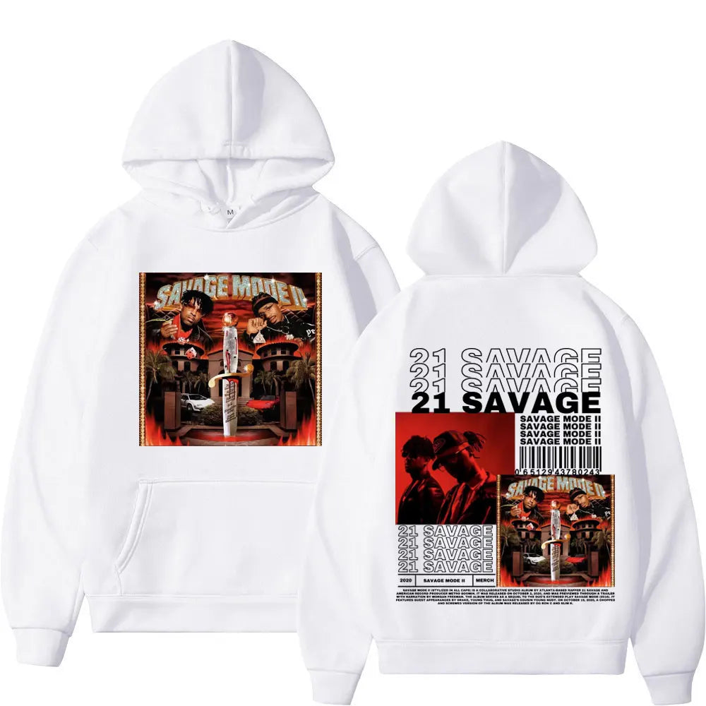 Rapper 21 Savage Music Album Double Sided Graphic Hoodie High Street Fashion