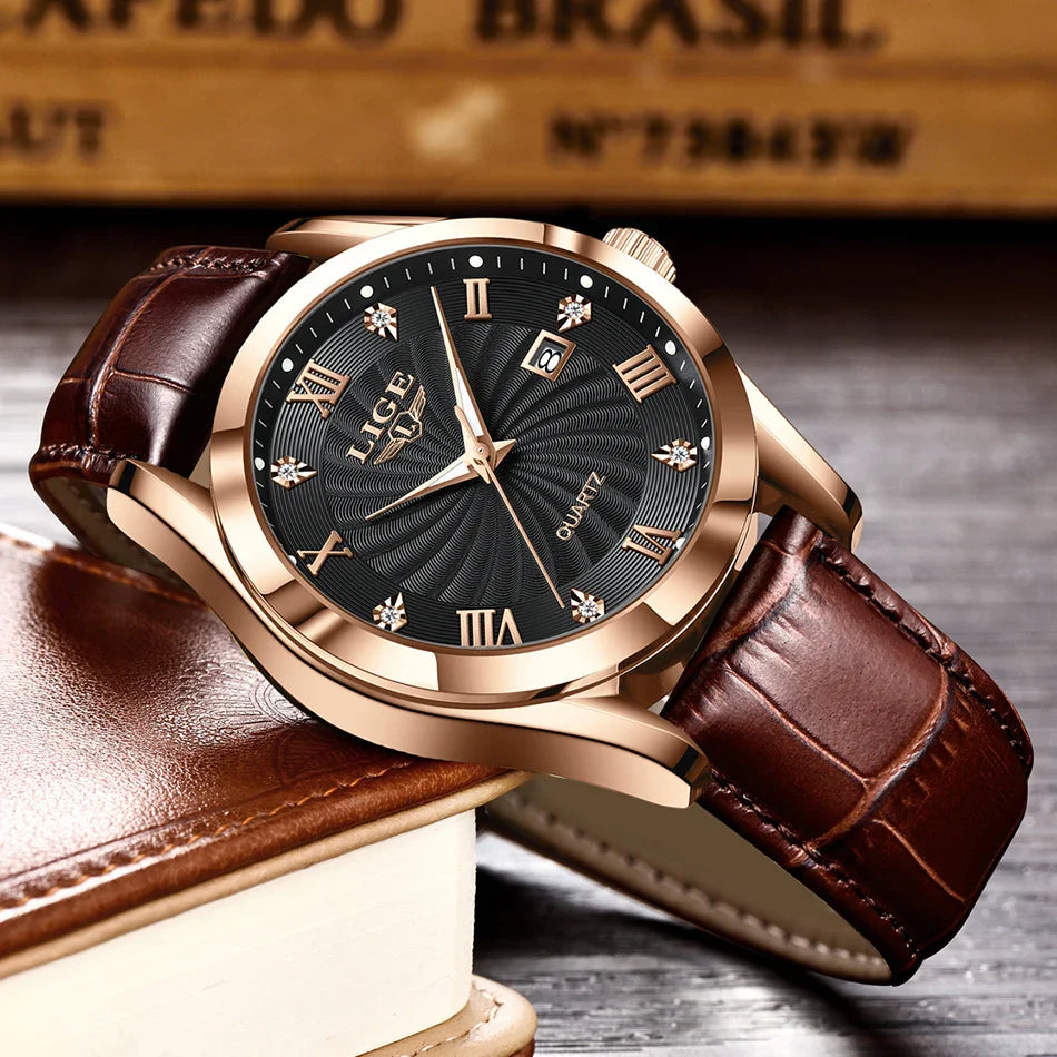 LIGE Women Watch Fashion Leather Military Sport Waterproof Watches For Women Top Brand Luxury Women's Bracelet Watch Reloj Mujer