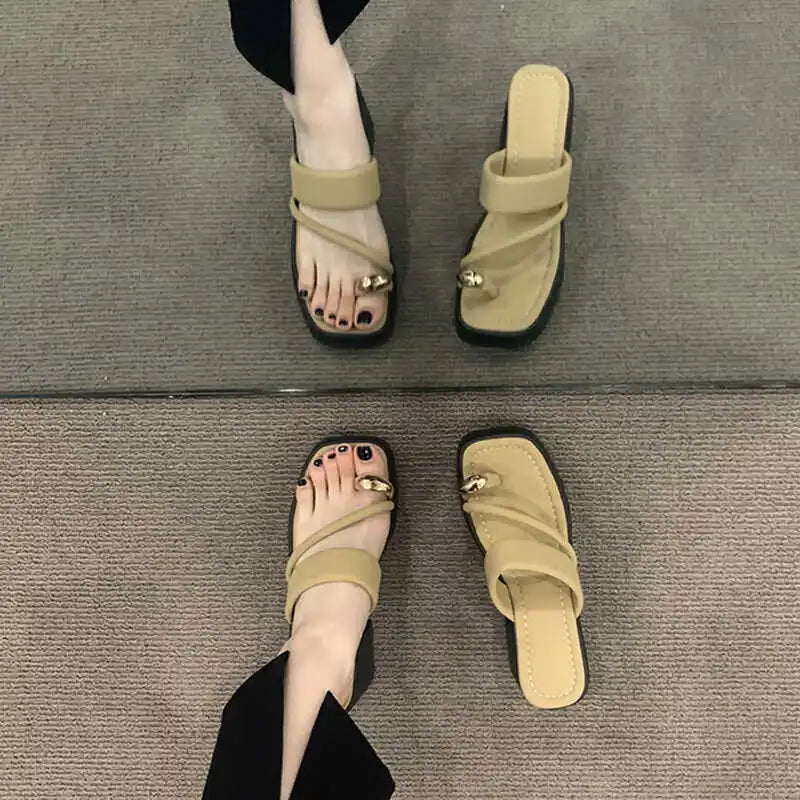 2024 Summer Chunky Woman Slippers Fashion Clip Toe Platform Thick High Heel Slides Ladies Casual Outdoor Beach Shoes