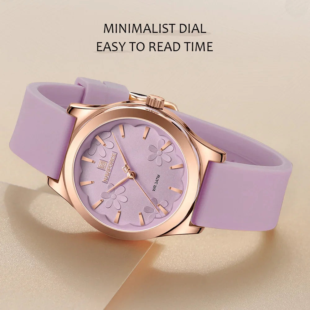 NAVIFORCE Watches for Women Creative Fashion Flower Dial Wristwatch Ladies Quartz Waterproof Shockproof Female Clock Gifts 2024