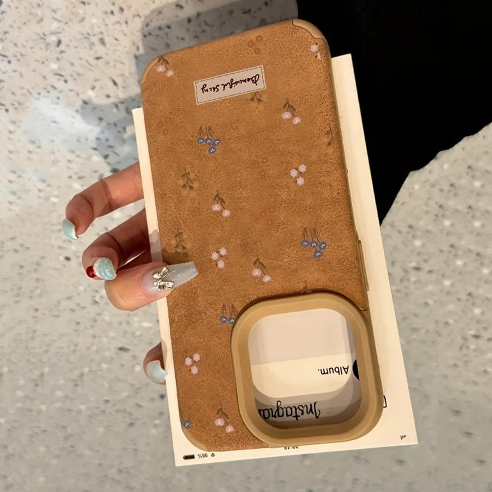 Branches and Leaves Broken Flowers Bonded Leather Phone Case For iPhone 17 16 Pro Max 15 14 Plus 13 12 11 XS X XR 17 Air Cover