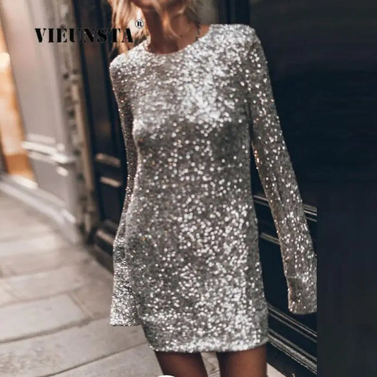 Evening Dresses: Women Glitter Party Cocktail Party Dress Fashion Long Sleeve