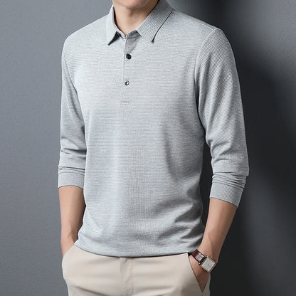New Men's Business Fashion Casual Long Sleeved Shirt Solid Color Polo Shirt Fashionable Breathable Comfortable Versatile Top