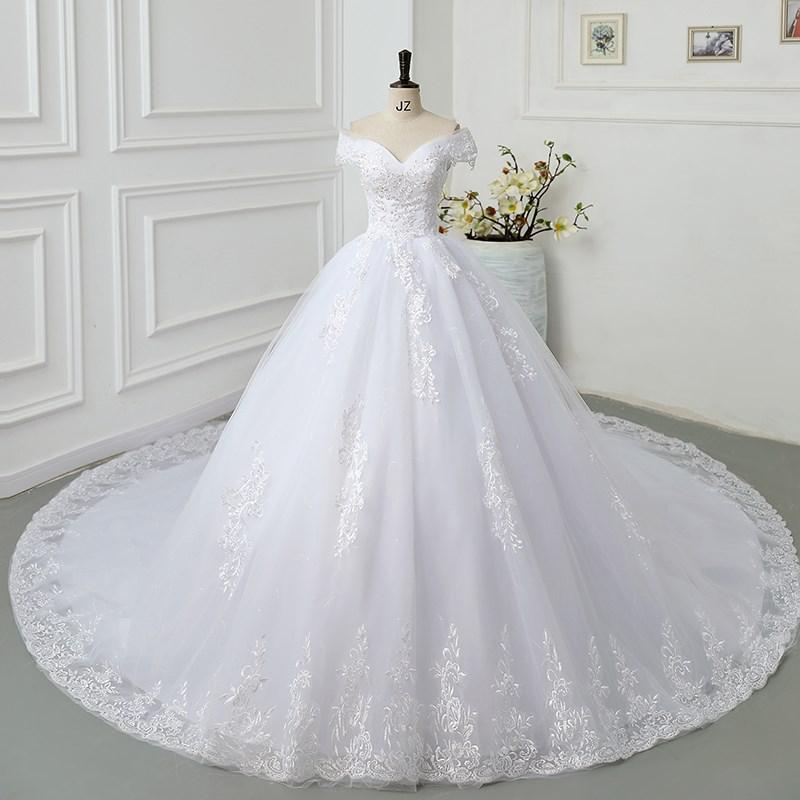 White Bridesmaid Dresses: Off The Shoulder Wedding Dress light Appliques Pearls