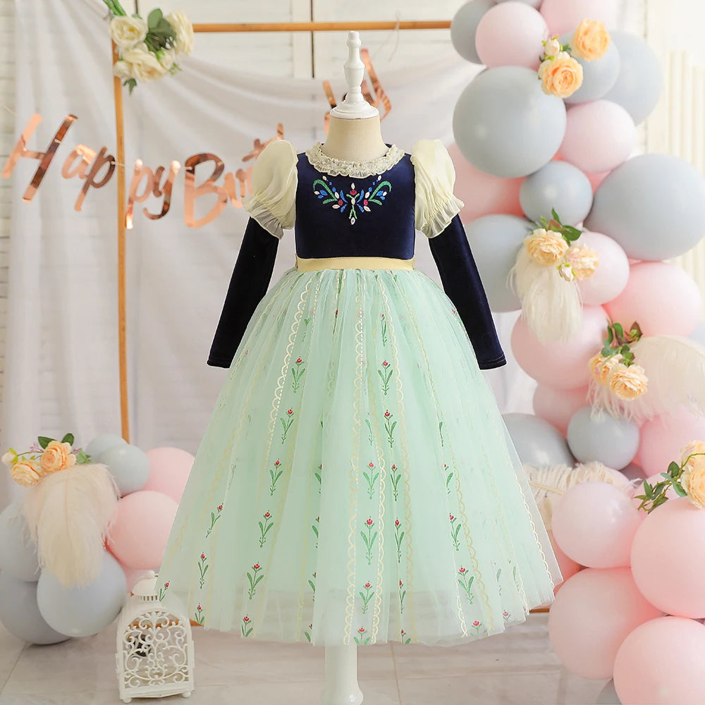 Girls Sleeveless Puffy Princess Dress Flowers Embroidery Bow Color Block Layered Hem Tulle Tutu Dress Performance Dress Wedding