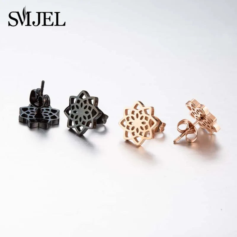 Golden Vintage Mandala leaf Pineapple Earrings for Women Trend Fairy Cup Stainless Steel Earring Punk Game Controller Studs Gift