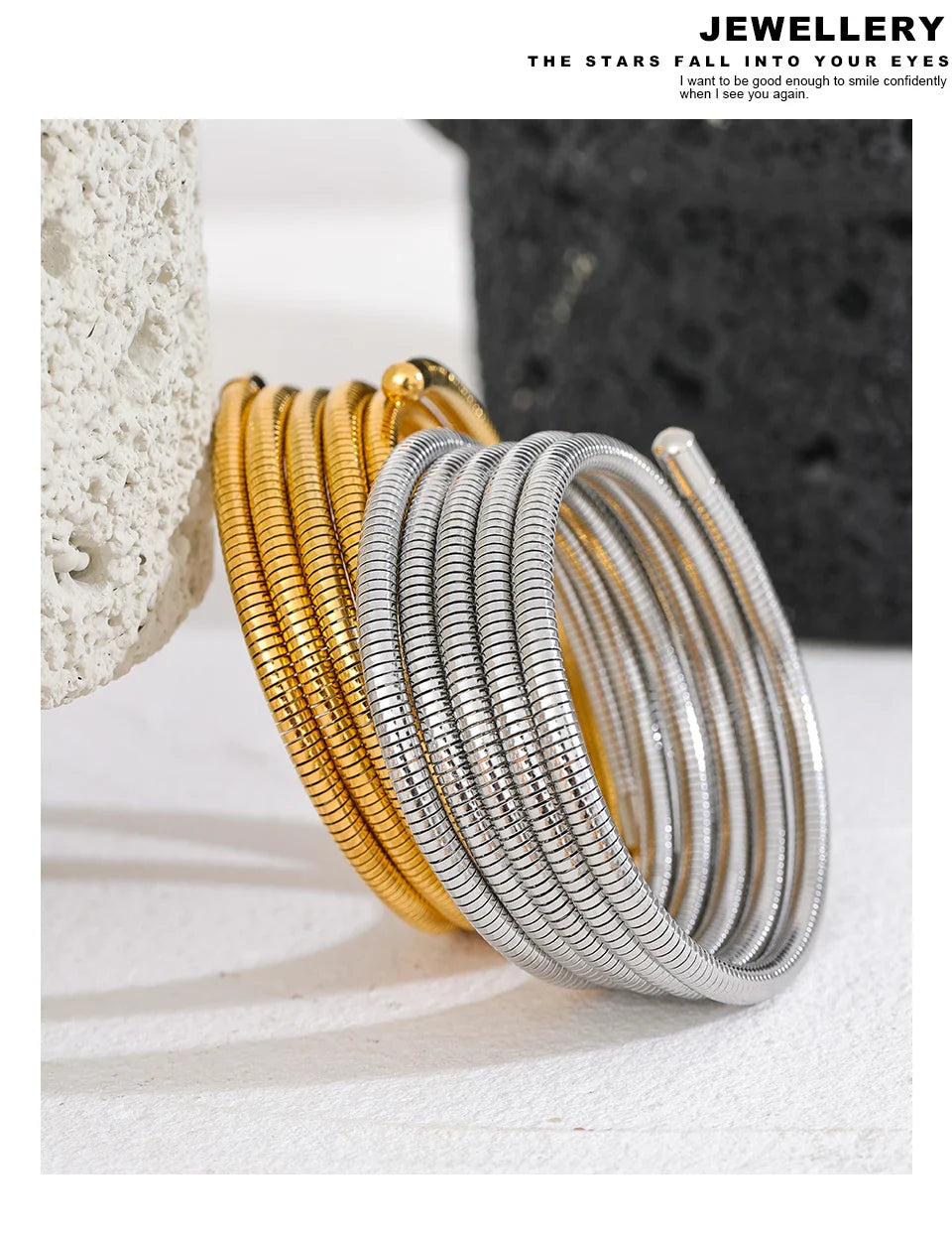Yhpup Stainless Steel Stackable Multi-Layer Wrap Arm Bracelet Bangle Metal Elastic Waterproof Fashion Unisex Jewelry Men Women