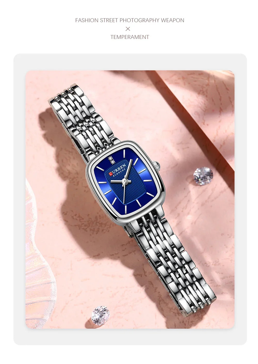 CURREN Fashion Rectangular Ladies Watches New Quartz Waterproof Stainless Steel Strap Wristwatch for Women