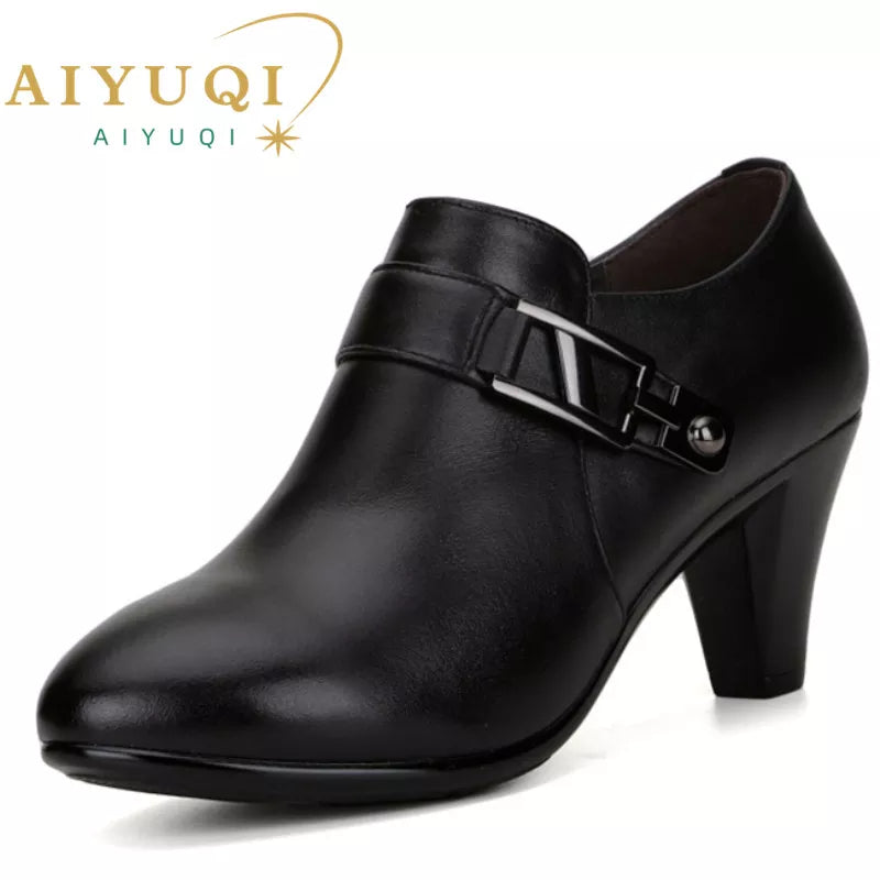 AIYUQI 2023 spring  genuine leather shoes women elegant spike heels office lady Business dress  fashion big size women shoes